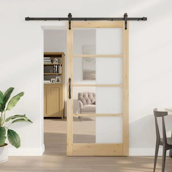 vidaXL Porte coulissante 93 x 202 cm Bois de pin massif et verre