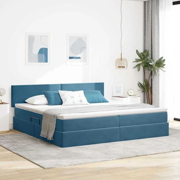vidaXL Lit de Rangement Bleu foncé 200 x 200 cm Velours