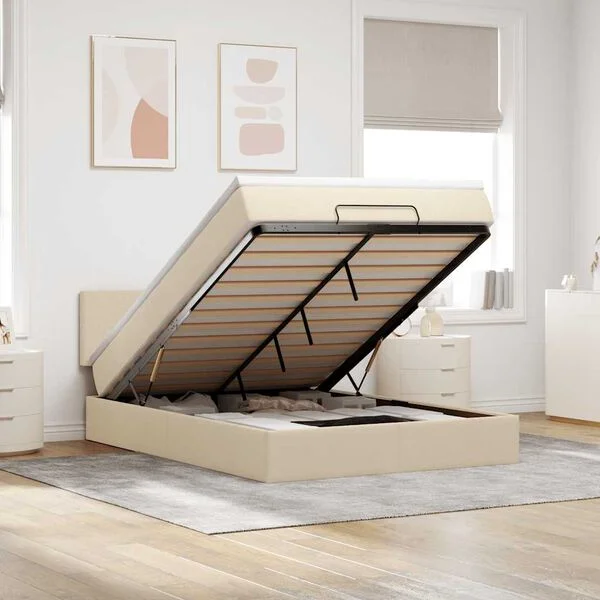 vidaXL Lit ottoman avec matelas crème 140x200 cm tissu