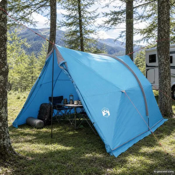 vidaXL Tente avec auvent résistante à l'eau Bleu