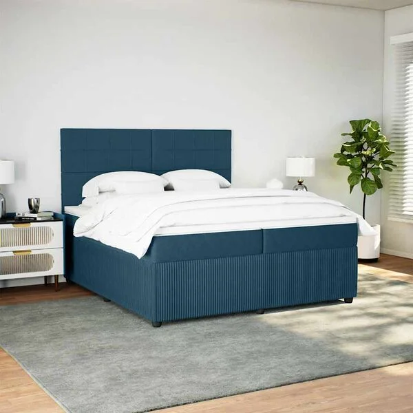vidaXL Sommier à lattes de lit et matelas Bleu foncé 200x200cm Velours