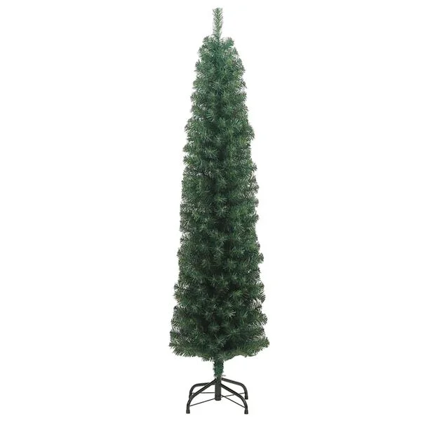 vidaXL Sapin de Noël artificiel mince avec support vert 180 cm PVC