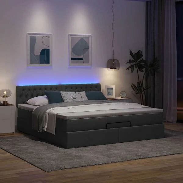 VidaXL Cadre de lit ottoman avec matelas gris foncé 160x200cm tissu