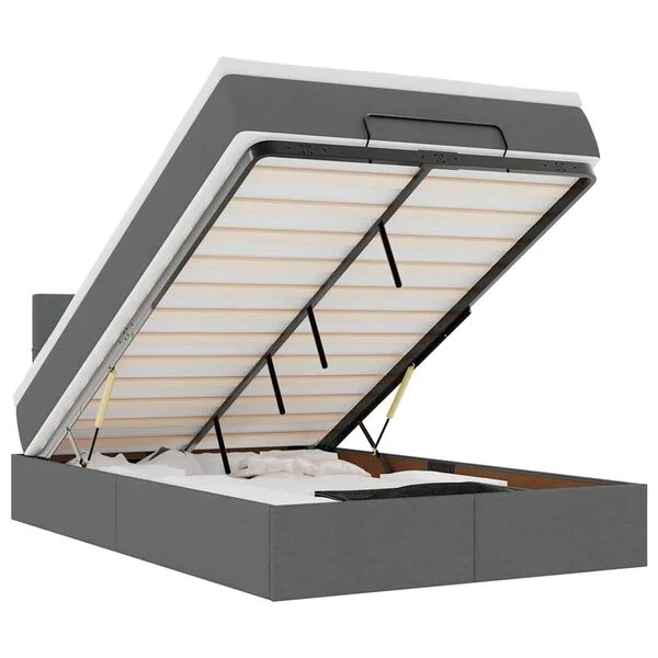 vidaXL Lit ottoman avec matelas et LED gris foncé 120x190 cm tissu