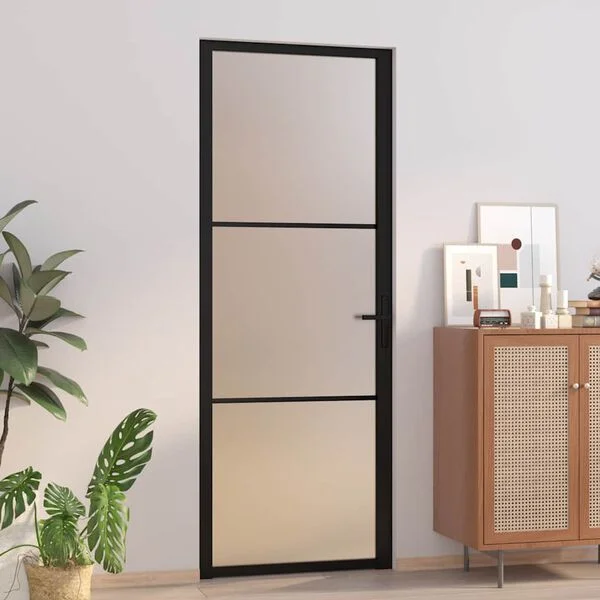 vidaXL Porte intérieure 76x201, 5 cm Noir Verre mat et aluminium