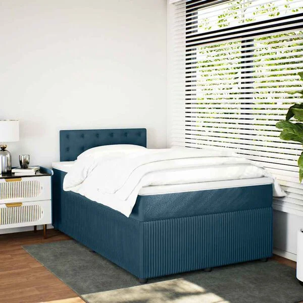 vidaXL Sommier à lattes de lit et matelas bleu 120x190 cm velours