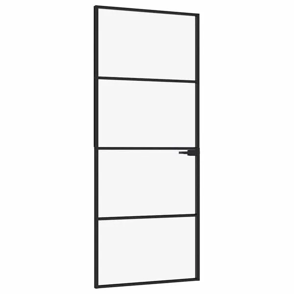 vidaXL Porte d'intérieur Noir 83x201, 5 cm Trempé verre aluminium fin