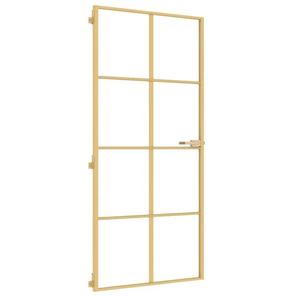 vidaXL Porte intérieure mince doré 93x201, 5 cm verre trempé aluminium