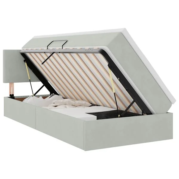 vidaXL Lit de Rangement Gris clair 90 x 190 cm Velours