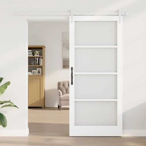 vidaXL Porte coulissante 93 x 211 cm Bois de pin massif et verre Blanc