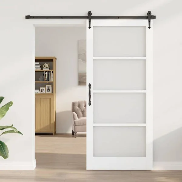 vidaXL Porte coulissante 93 x 211 cm Bois de pin massif et verre Blanc
