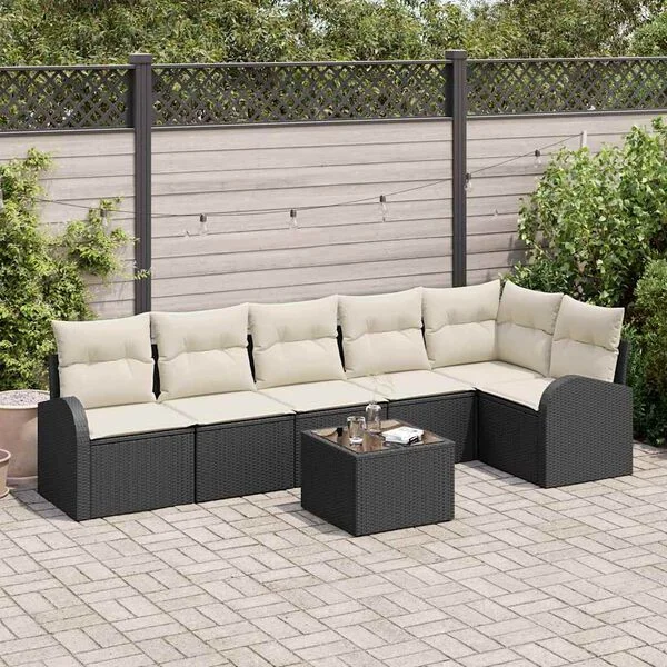vidaXL Ensemble de canapé de jardin 7 pc Noir et Blanc polyrotin