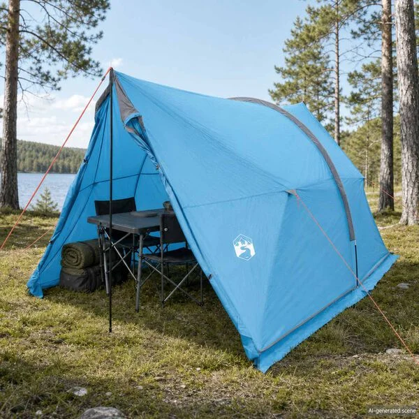 vidaXL Tente avec auvent résistante à l'eau Bleu