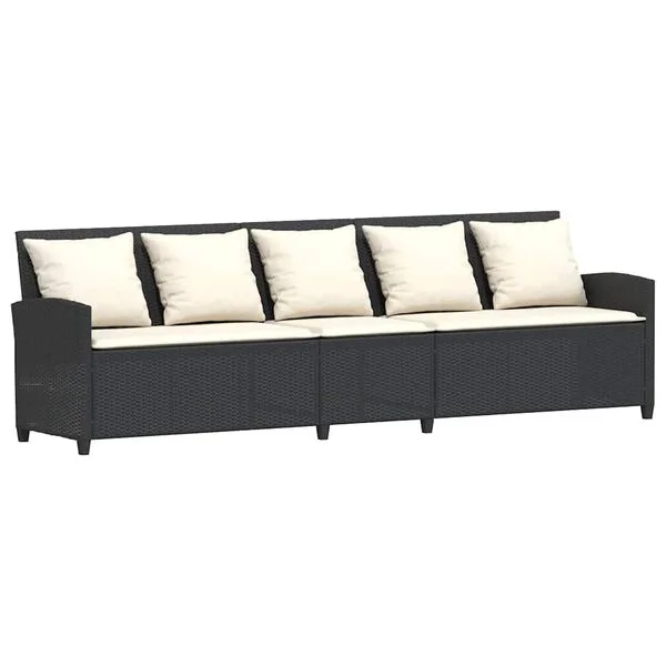 vidaXL Canapé de jardin avec coussins 5 places noir résine tressée