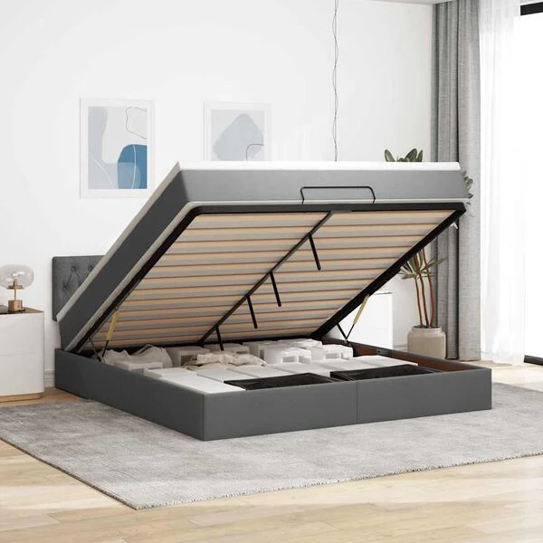 VidaXL Cadre de lit ottoman avec matelas gris foncé 160x200cm tissu