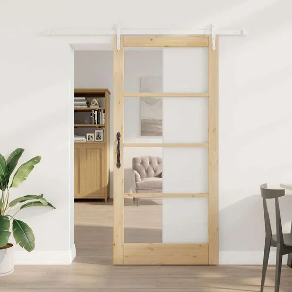 vidaXL Porte coulissante 93 x 202 cm Bois de pin massif et verre