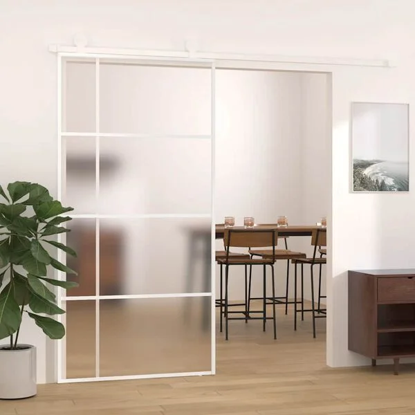 vidaXL Porte coulissante Verre ESG dépoli aluminium 102, 5x205 cm Blanc