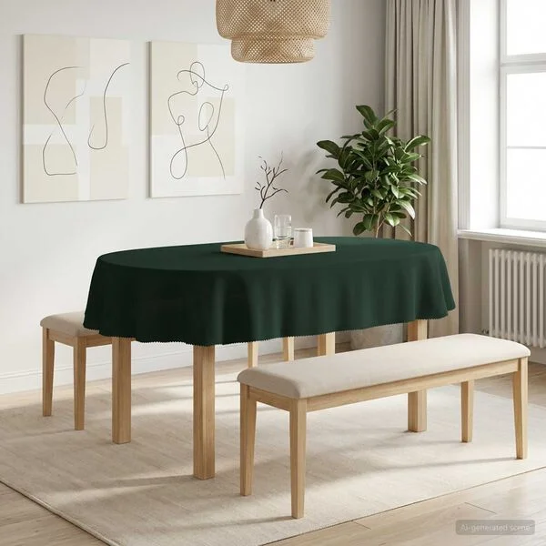 vidaXL Tissu de Table ovale Vert foncé 130 x 180 cm Polyester