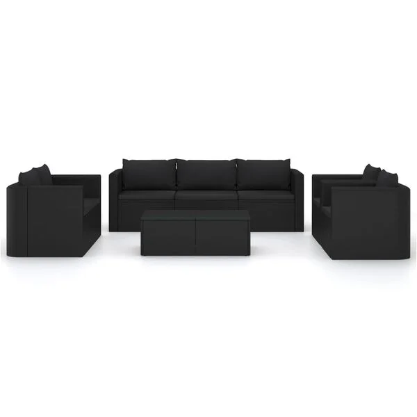 vidaXL Salon de jardin 9 pcs avec coussins Résine tressée Noir