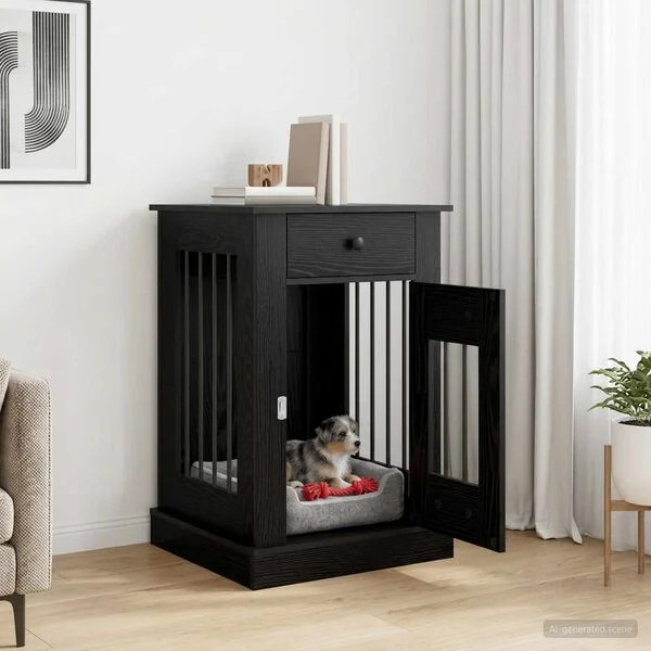 vidaXL Meuble de cage pour chien Chêne noir 50 x 47, 5 x 80 cm