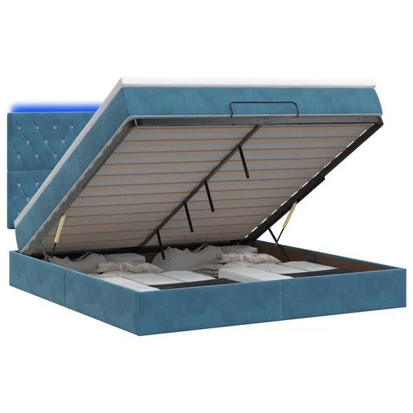 vidaXL Lit coffre avec matelas et LED Bleu foncé 180 x 200 cm Velours