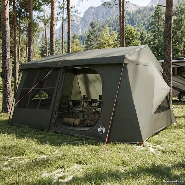 vidaXL Tente familiale avec auvent imperméable 9 personne Vert armée