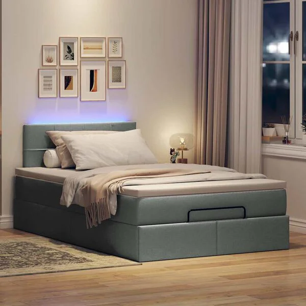 vidaXL Lit ottoman avec matelas et LED gris foncé 120x190 cm tissu