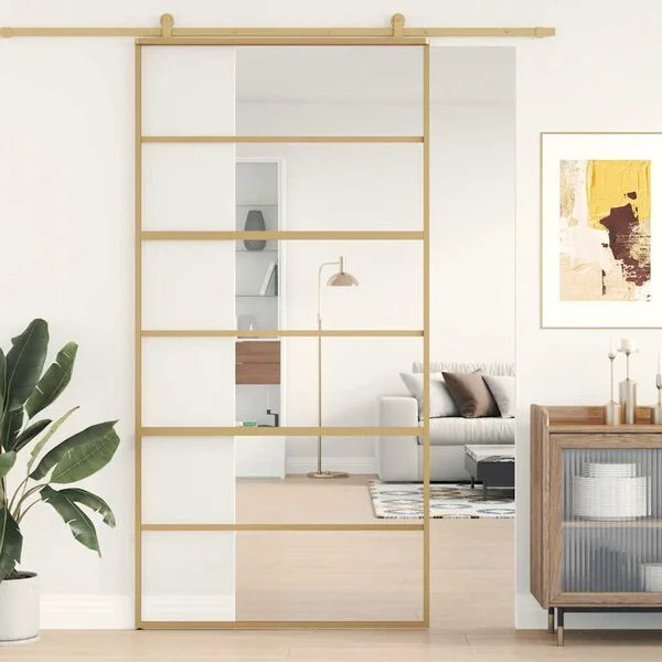 vidaXL Porte coulissante doré 102, 5x205cm verre ESG clair et aluminium