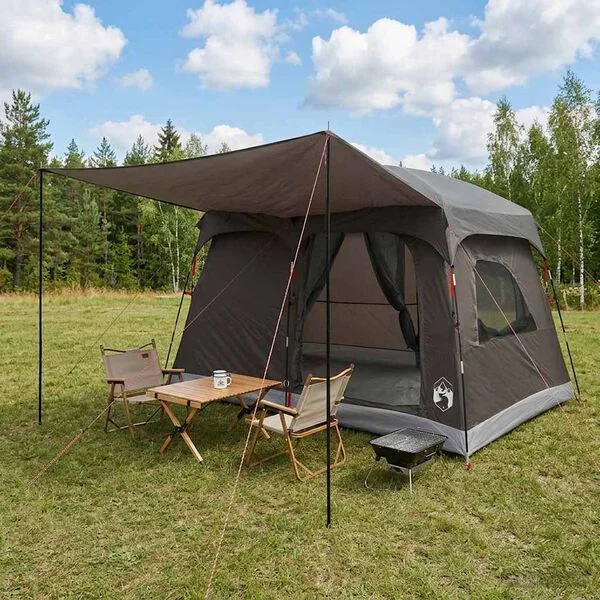vidaXL Tente familiale 8 personne Marron Gris Polyester