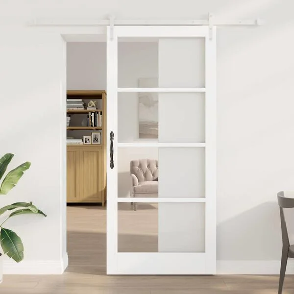 vidaXL Porte coulissante 93 x 211 cm Bois de pin massif et verre Blanc