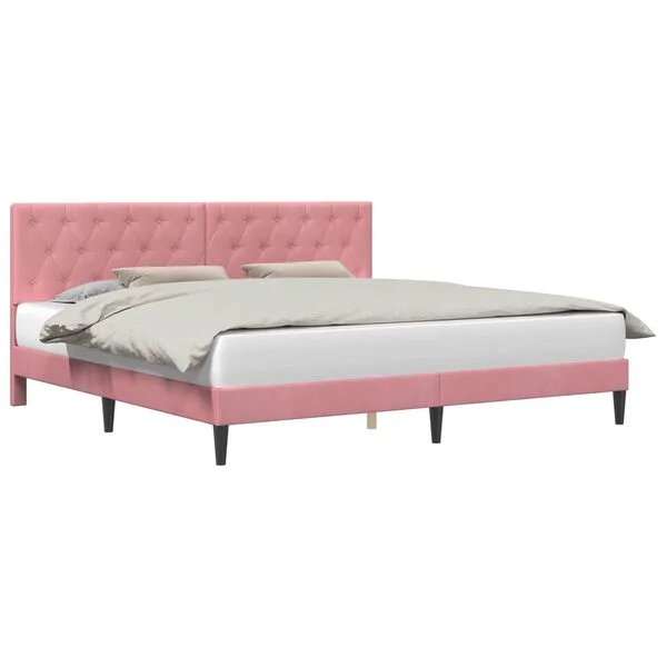 vidaXL Cadre de lit avec tête de lit Rose 200 x 200 cm Velours