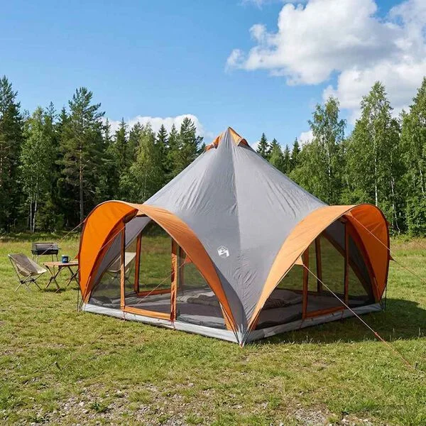 vidaXL Tente Tipi 6.0 personne Gris et orange Polyester et Acier
