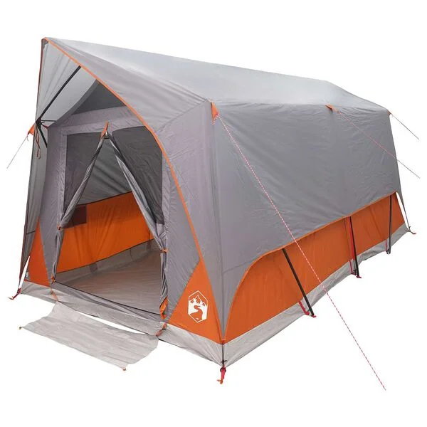 vidaXL Tente tunnel 8 personne Gris et orange Polyester et Acier