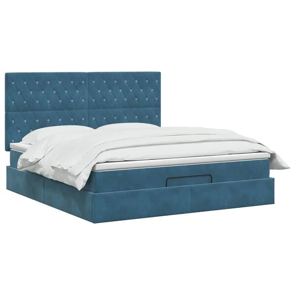 vidaXL Lit coffre avec matelas et LED Bleu foncé 180 x 200 cm Velours