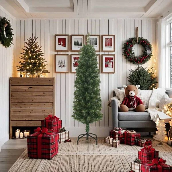 vidaXL Sapin de Noël artificiel mince avec support vert 180 cm PVC