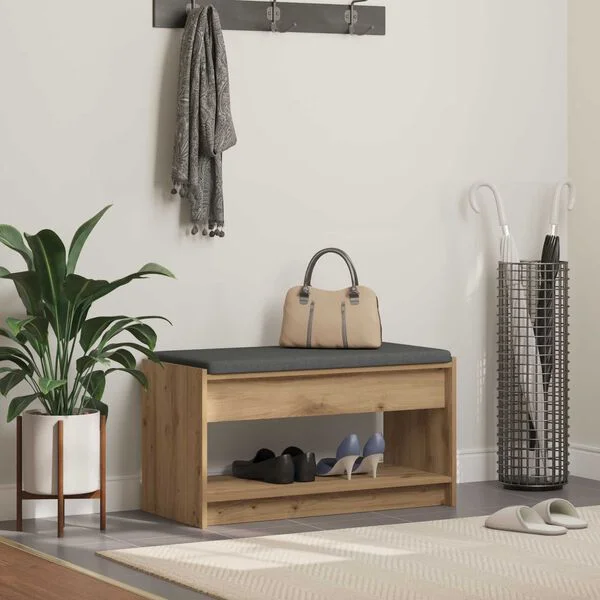 vidaXL Banc à chaussures avec coussin Chêne artisanal 83 x 38 x 45 cm