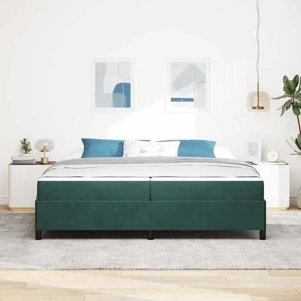 vidaXL Cadre de lit Vert foncé 200 x 200 cm tissu