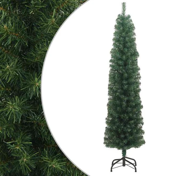 vidaXL Sapin de Noël artificiel mince avec support vert 180 cm PVC
