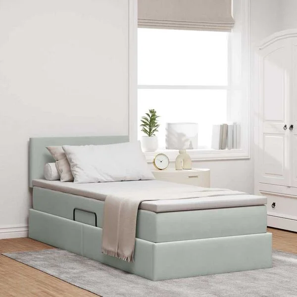 vidaXL Lit de Rangement Gris clair 90 x 190 cm Velours