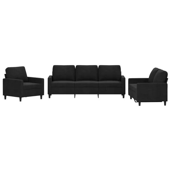 vidaXL Ensemble de canapés 3 pcs avec coussins Noir Velours