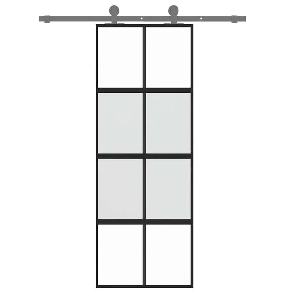 vidaXL Porte coulissante noir 76x205 cm verre trempé aluminium