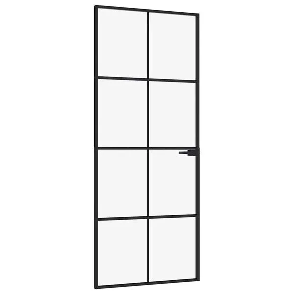 vidaXL Porte d'intérieur Noir 83x201, 5 cm Trempé verre aluminium fin