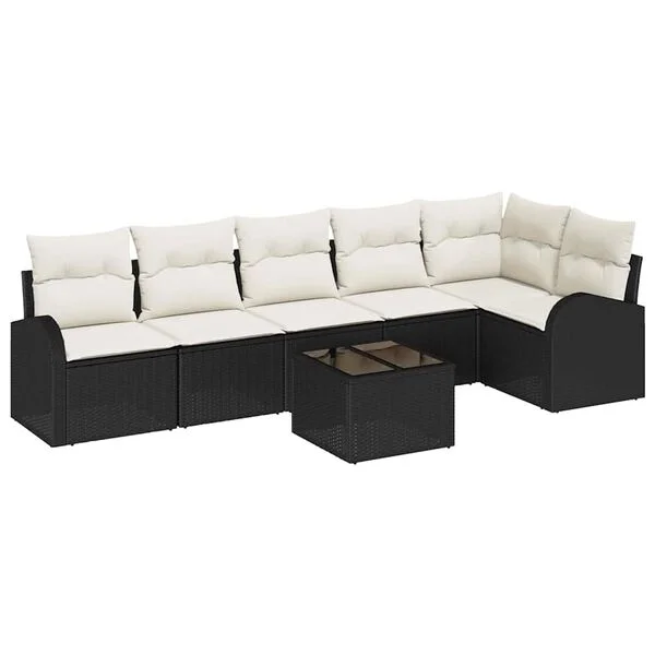 vidaXL Ensemble de canapé de jardin 7 pc Noir et Blanc polyrotin