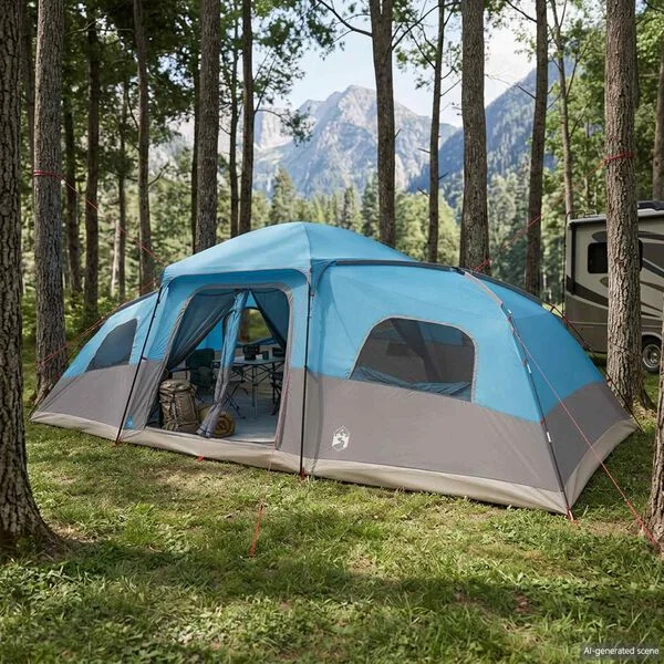vidaXL Tente familiale avec auvent imperméable 18 personne Bleu