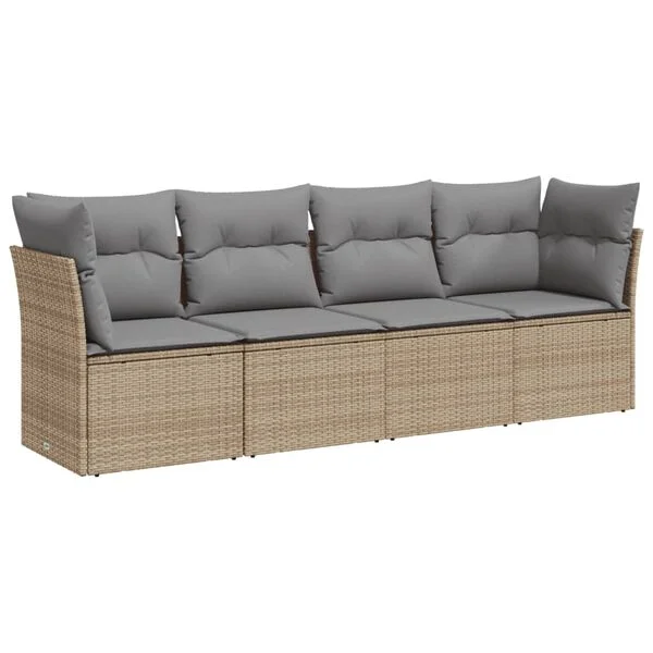 vidaXL Salon de jardin avec coussins 4 pcs beige résine tressée