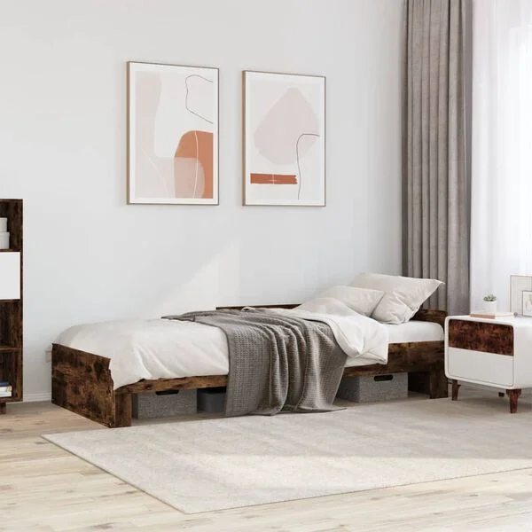 vidaXL Cadre de lit sans matelas chêne fumé 90x190cm bois d'ingénierie