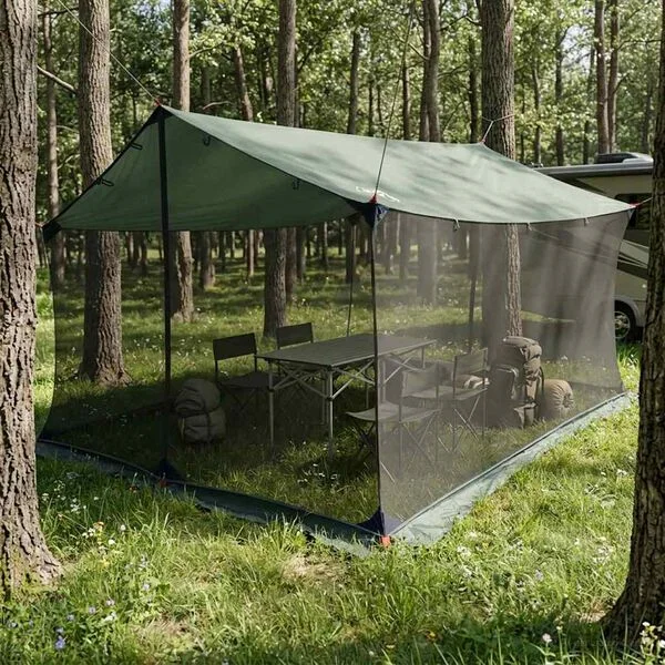 vidaXL Tarp de camping avec murs en maille Vert armée