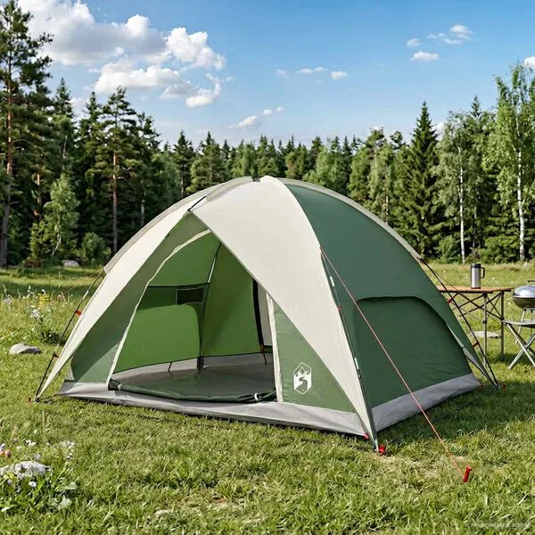 vidaXL Tente de camping avec un abri imperméable 4 personne Vert