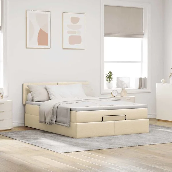 vidaXL Lit ottoman avec matelas crème 140x200 cm tissu