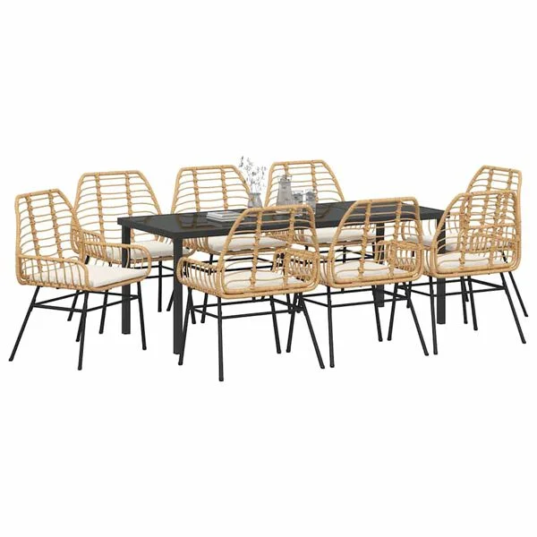 vidaXL Ensemble de salle à manger pour jardin 9 pc Marron polyrotin